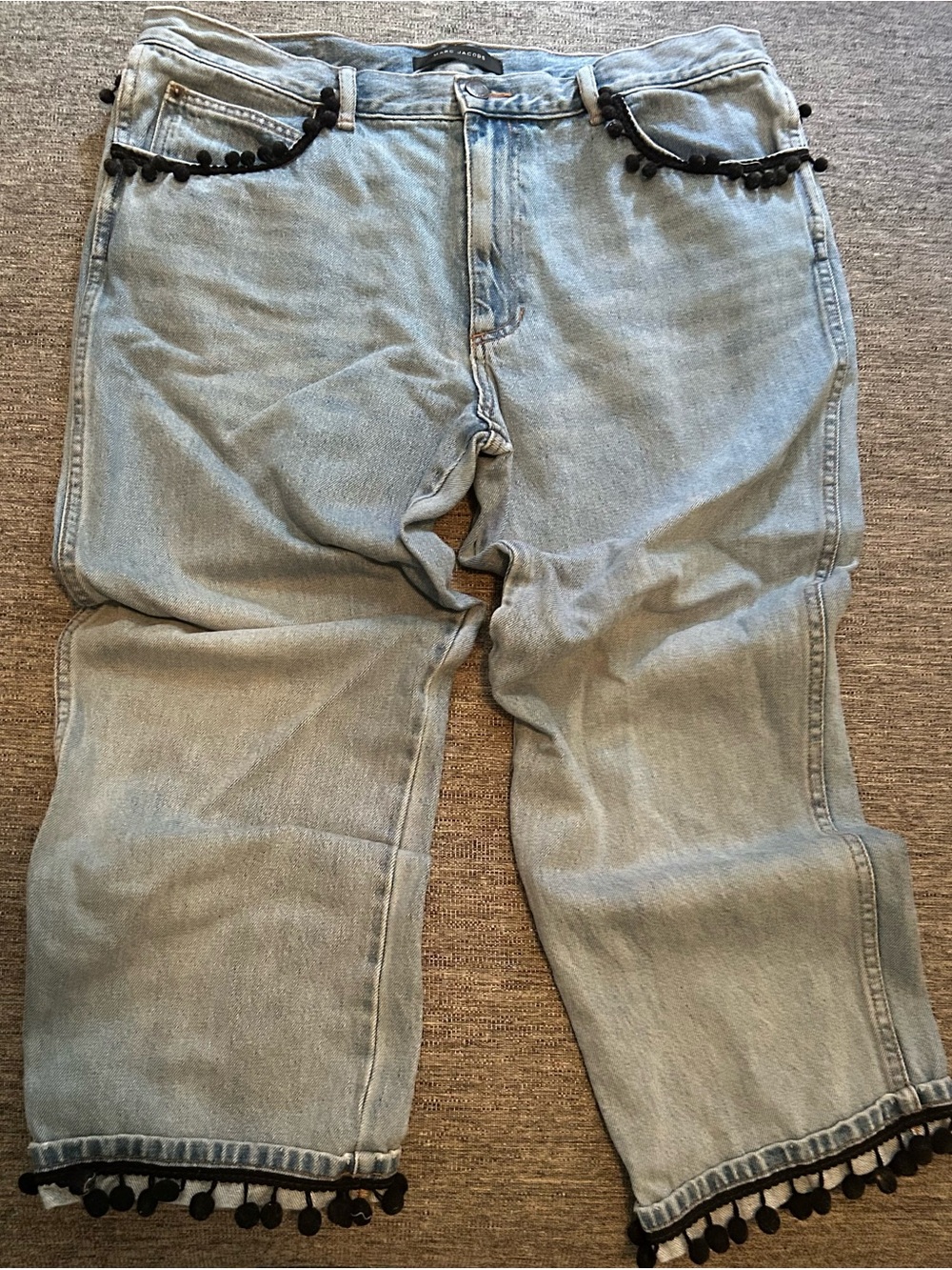 Marc Jacobs Light Blue Denim Jeans with Black Pom Pom Trim - Picture 2 of 6